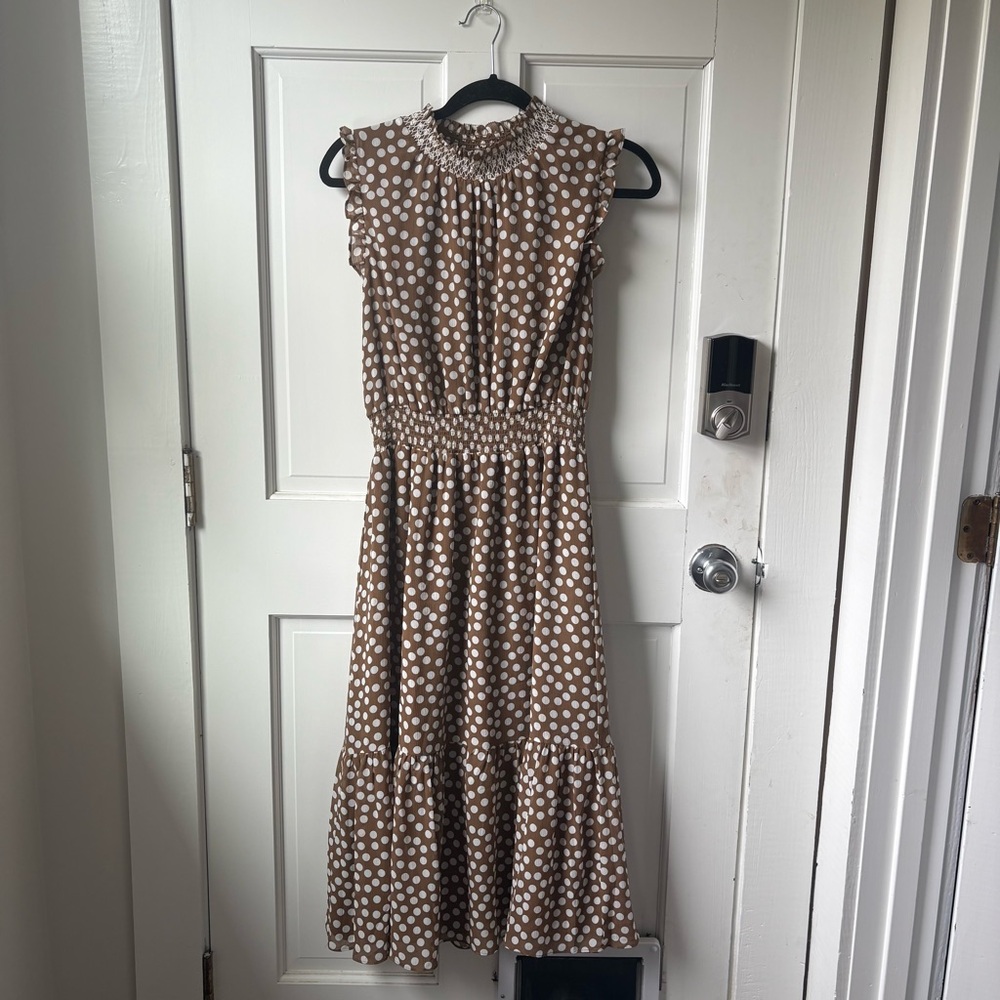 J. Crew Brown Polka Dot Midi Dress